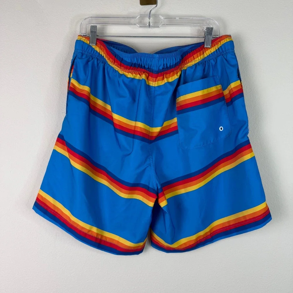 Speedo Swim Trunks Mens XL Blue Rainbow Striped Board Shorts Retro Mesh Lined